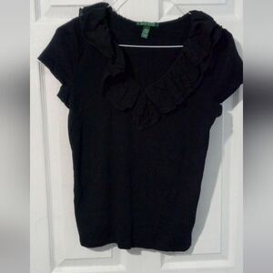 Lauren Ralph Lauren Elegant Black Ruffle Top